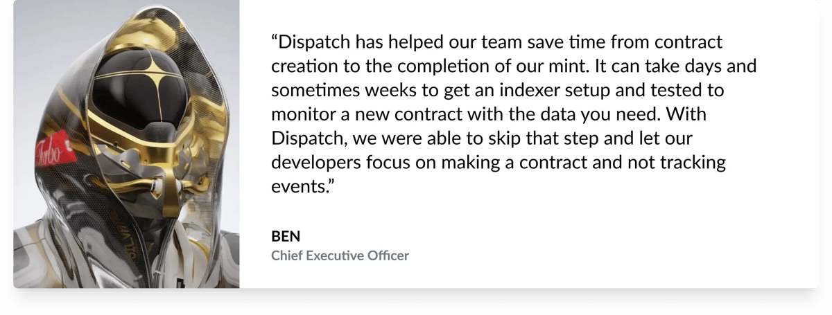 Exiled Racers CEO Ben on how Dispatch helped their team save time from contract creation to completion of their NFT mint.