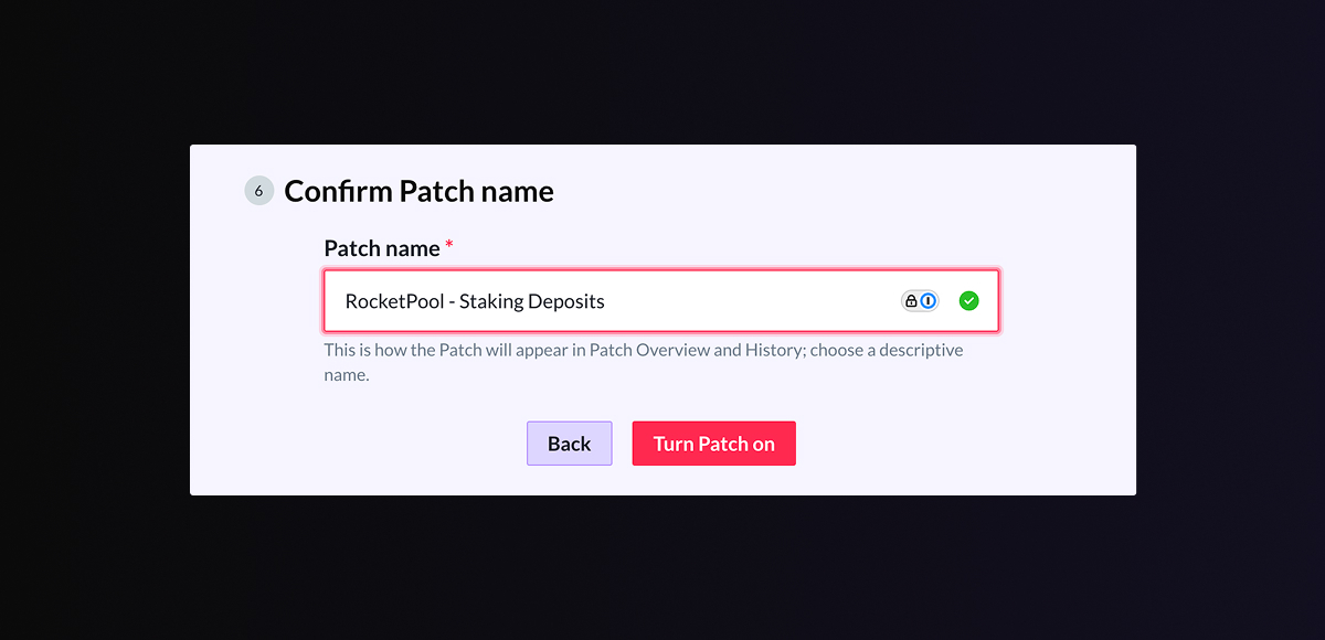 Confirming Patch name 'RocketPool - Staking deposits' in Dispatch