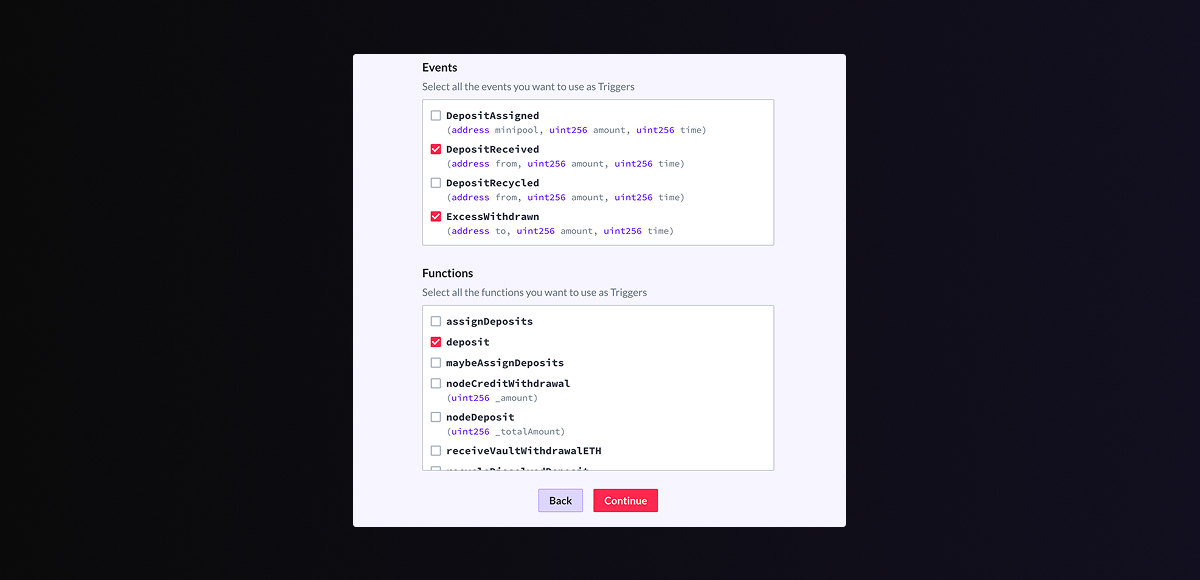 Smart contract events and functions