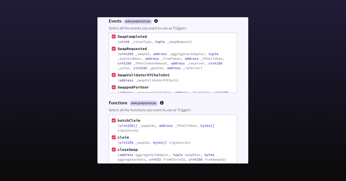 Smart contract events and functions
