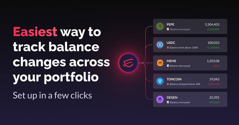 Balance change alerts for memecoins and stablecoins including Pepe, USDC, TONCOIN and DEGEN