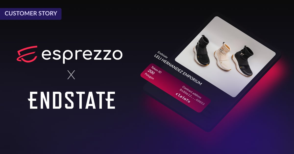 Esprezzo logo and Endstate logo with Leli Hernandez's sneakers
