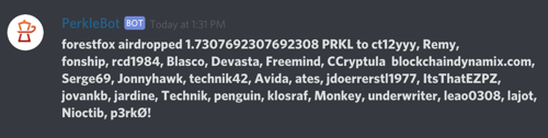 PerkleBot Make It Rain message