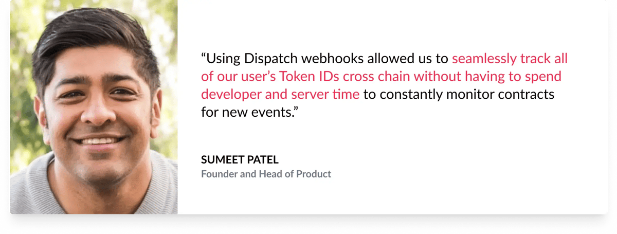 Sumeet Patel on using Dispatch webhooks to track user's Token IDs cross chain