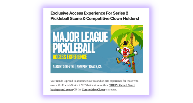 Invite to Major League Pickleball experience for VeeFriends Series 2 NFT holders