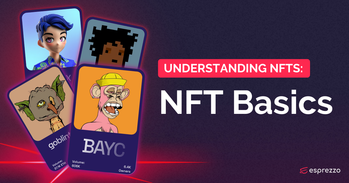 Understanding NFTs with CryptoPunks logo, BAYC logo, Goblintown logo, and CloneX logo