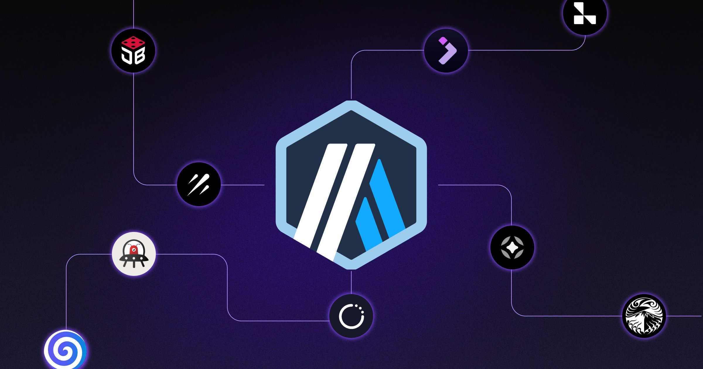 Arbitrum projects and their logos, including Overtime Markets, Galxe, Stargate Finance, and Jumper